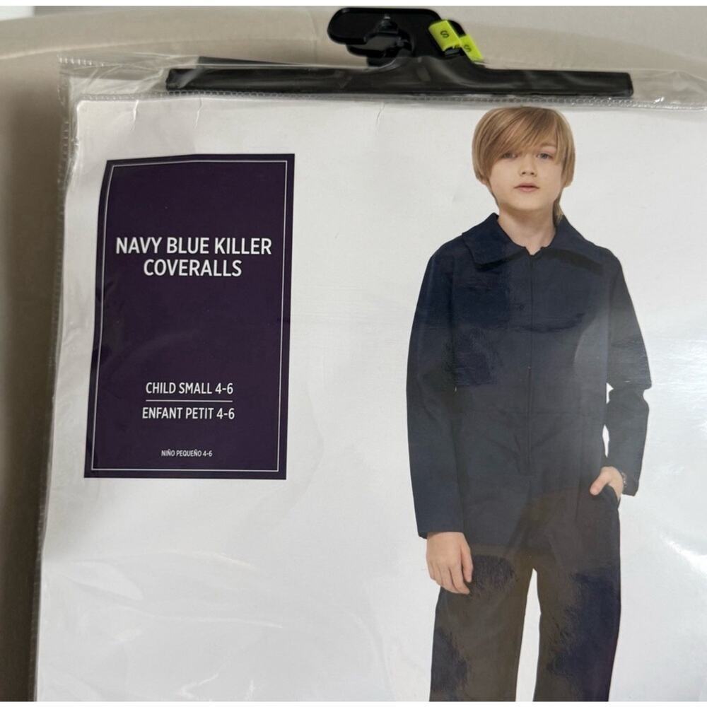 Navy Blue Killer Costume Coveralls for Kids, Size S 4-6 Halloween NWT